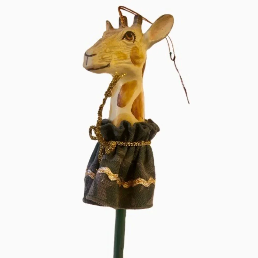 Christmas Ornament Giraffe on a Dress on a Stick Wood Animal